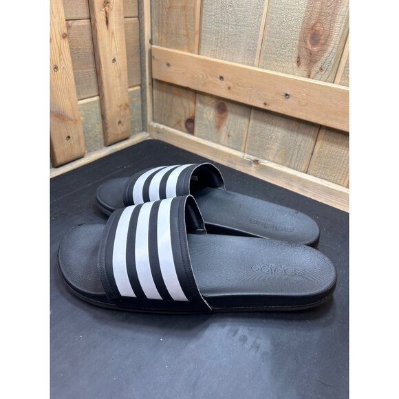 Adidas Mens Slide Sandals Size 14 Black & White Striped Comfortable Slip-On - Picture 3 of 6